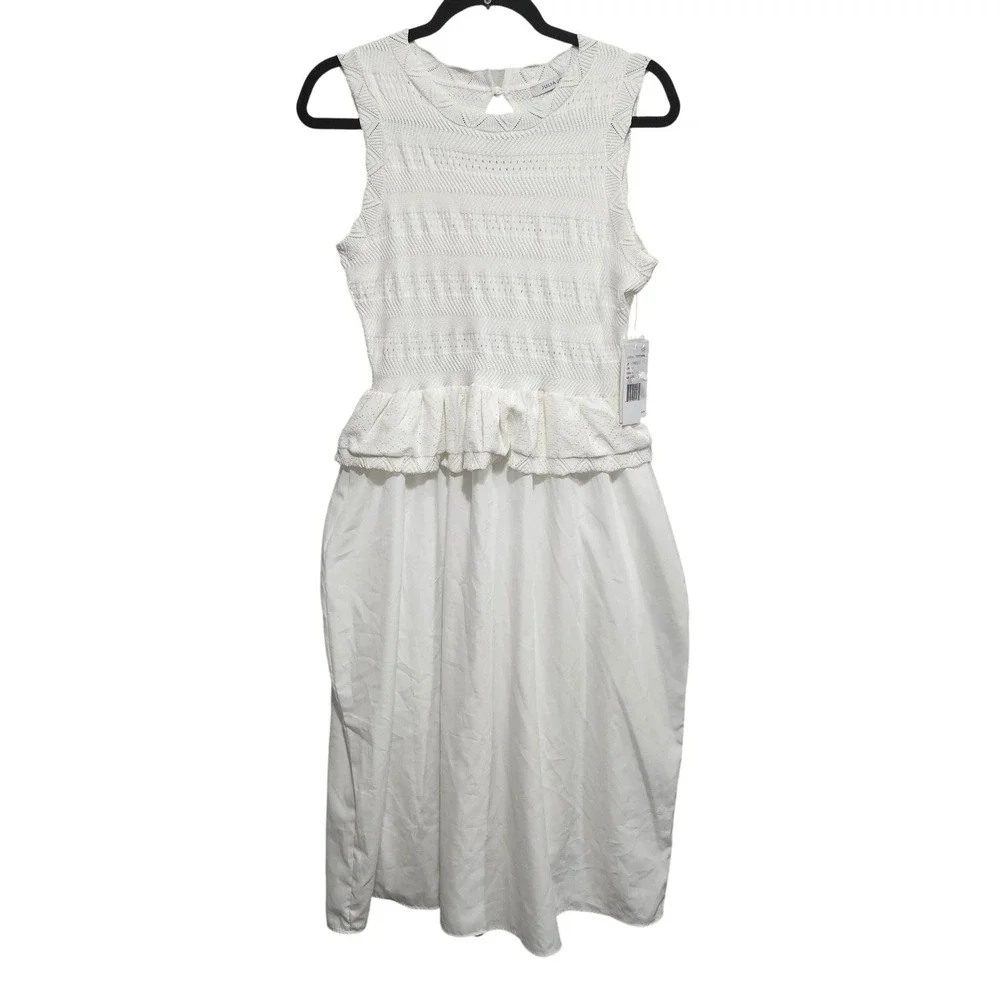 Julia Jordan‎ Mixed Media Stretch Cotton Midi Dress Size Small Color Ivory NWT